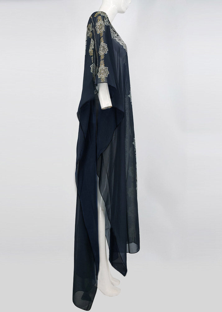 Black O-neck Print Chiffon Maxi Dresses Summer