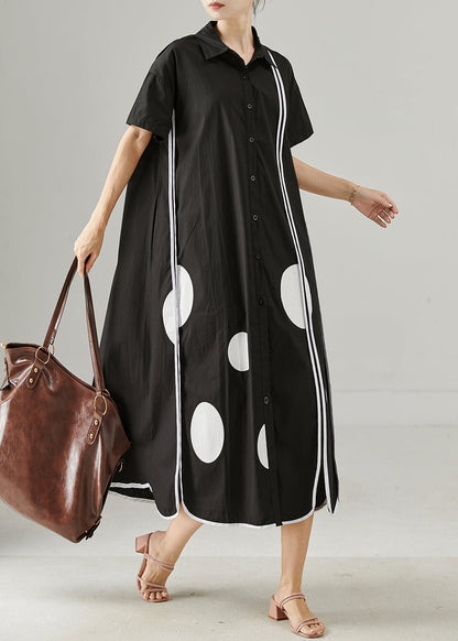 Black Oversized Print Cotton Holiday Dress Summer