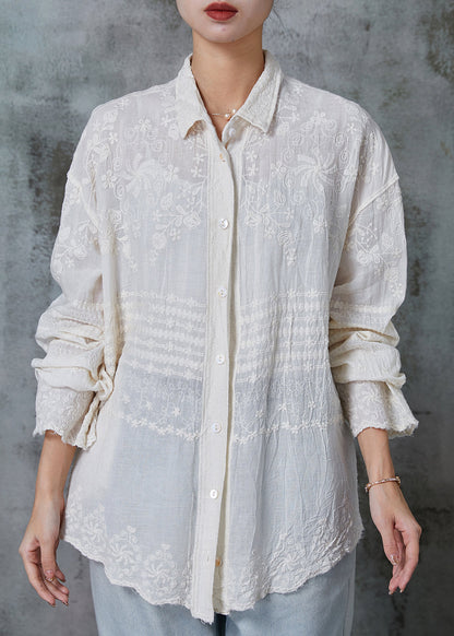 Apricot Embroidered Cotton Blouses Spring