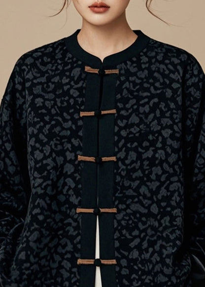 Handmade Black O-neck Patchwork Button Coats Fall