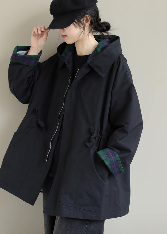 Organic Black Fine Coats Blouses Inspiration Hooded Zip Up Spring Jackets