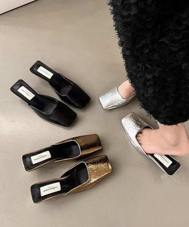 Silver Splicing Chunky Slide Sandals Faux Leather