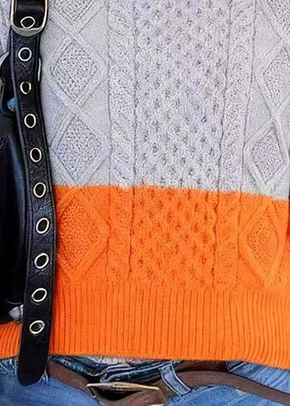 Loose Colorblock Hign Neck Thick Knit Sweater Spring