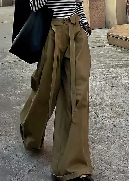 Khaki Original Design High Waist Cotton Wide Leg Pants Fall