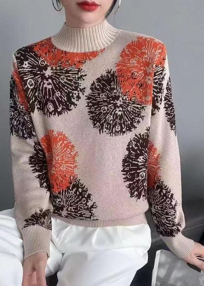 Coffee Print Patchwork Cozy Knit Top Long Sleeve