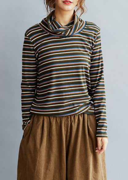 Diy High Neck Cotton Spring Blouses for Shirts Striped Tops