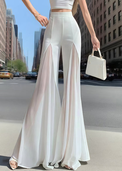 White High Waist Patchwork Chiffon Bell-bottom Trousers Summer