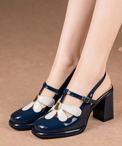 Blue Sandals Chunky Cowhide Leather Hollow Out