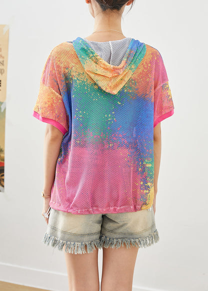 Diy Chromatic Hooded Tie Dye Tulle Loose Sweatshirts Top Summer
