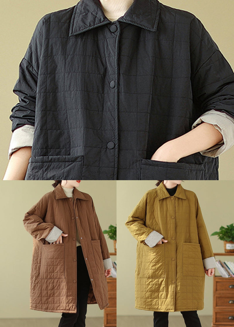 Coffee Peter Pan Collar Pockets Fine Cotton Filled Coat Winter