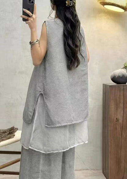 Art Grey Side Open Cotton Tank Summer