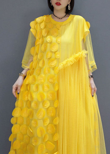 Yellow Patchwork Tulle Long Dresses Spring