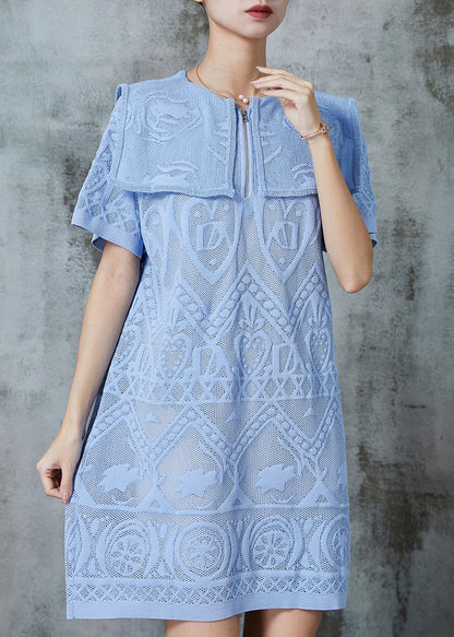 Sky Blue Sailor Collar Embroidered Lace Dress Summer