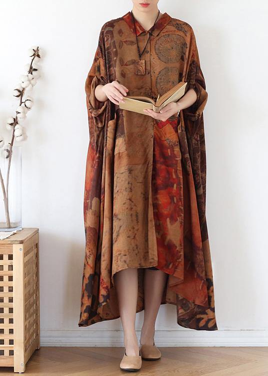 Chocolate Print Button Spring Chiffon Dress