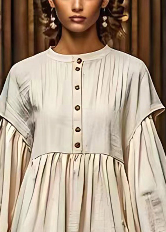 White Puff Sleeve Linen Long Dresses Summer