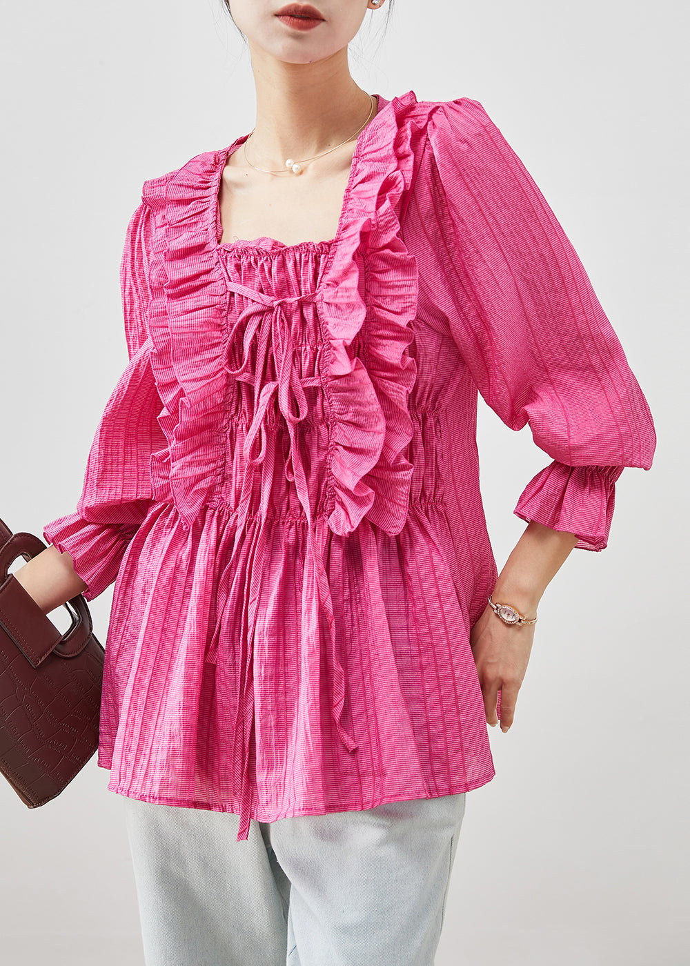 Rose Square Collar Ruffled Cotton Shirt Tops Fall
