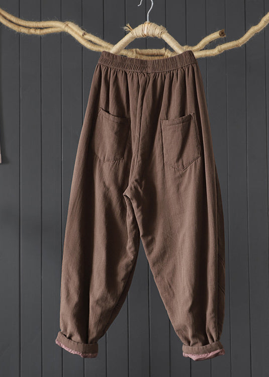 Black Pockets Patchwork Fine Cotton Filled Pants Winter