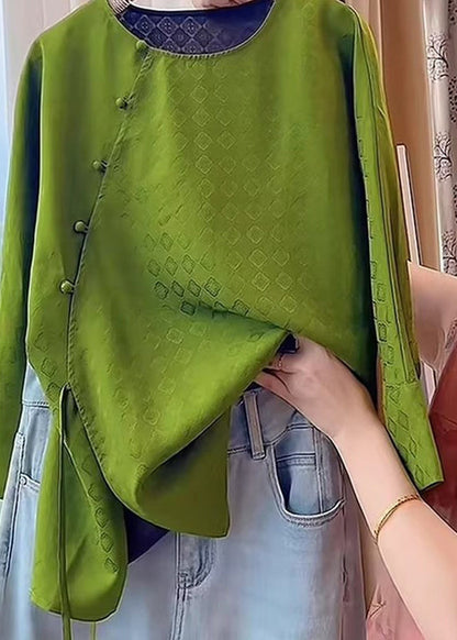 Chinese Style Green O-neck Side Open Top Fall