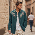 Men's Bohemian Embroidered Linen Long Sleeve Shirt artswardrobe