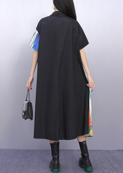 Natural Asymmetrical Peter Pan Collar Print Cotton Maxi Dresses Summer