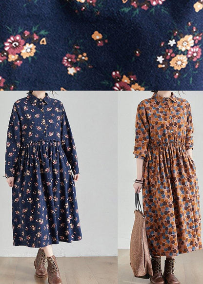Lapel Cinched Spring Tunics Shape Navy Print Traveling Dress