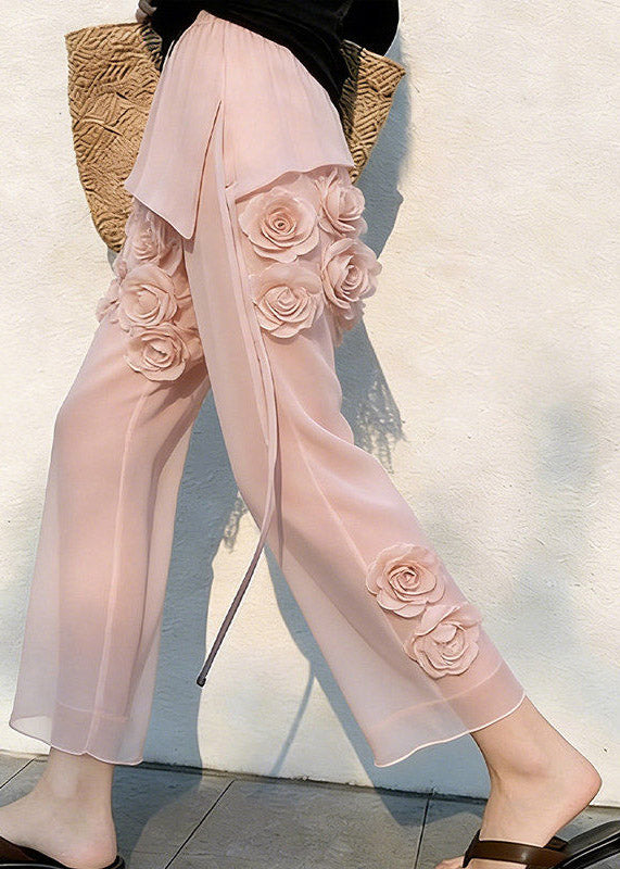 Vogue Pink High Waist Tulle Crop Pants