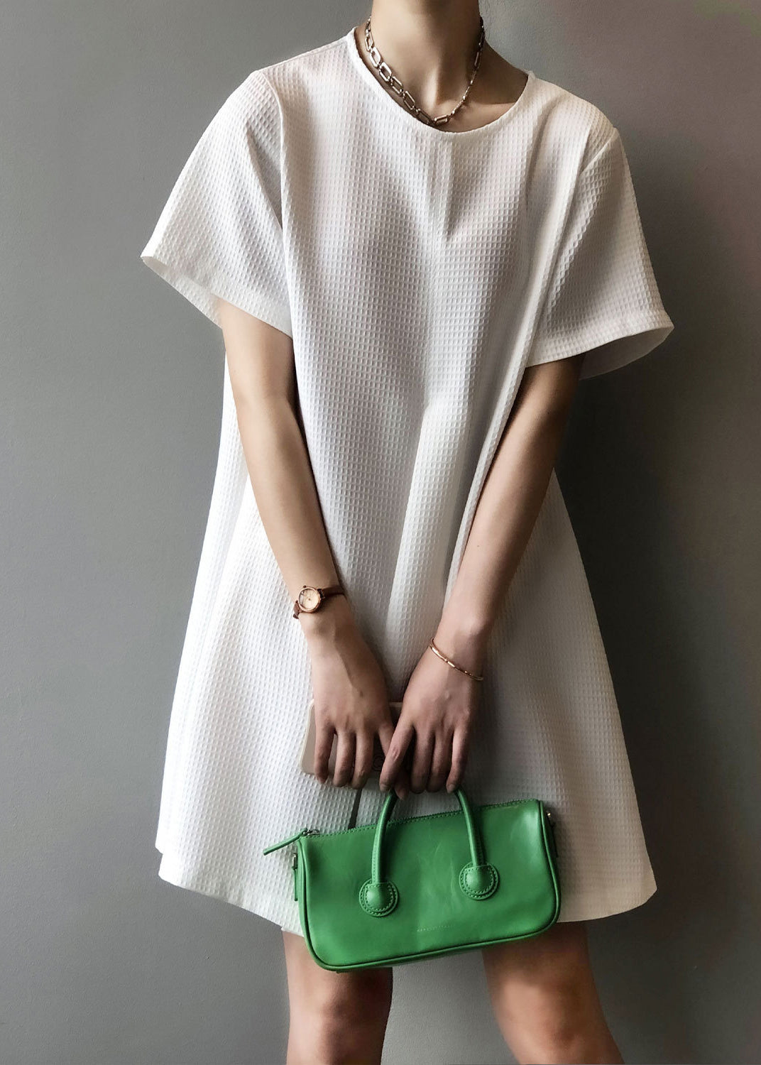 White Simple Cotton Mid Dresses O Neck Summer
