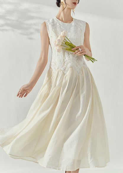 White O-neck Embroidered Patchwork Holiday Long Dress Summer