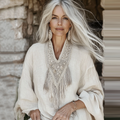 Vintage Fringe Art Cotton Linen Long Sleeve Shirt artswardrobe