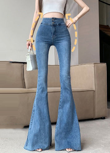Blue Tummy Control Denim Flare Bottoms Fall
