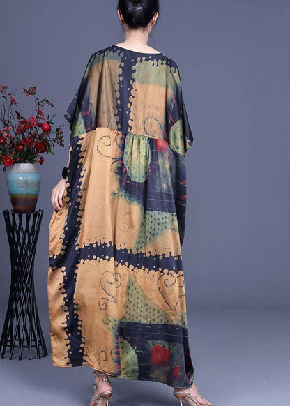 Yellow Print Cinched Summer Silk Party Dresses