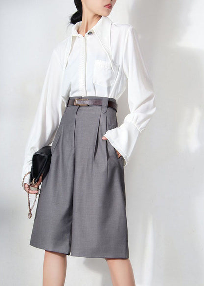 Natural Grey Tunic Pockets Wide Leg Pants Spring