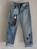 Comstylish Women's Startled Cat-cat Vintage Jeans