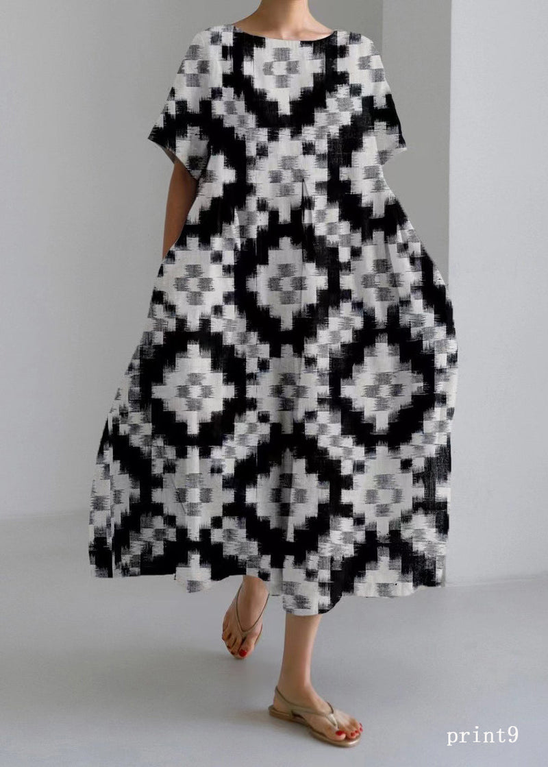 Flower Print11 Cotton Dresses Pockets Patchwork Spring