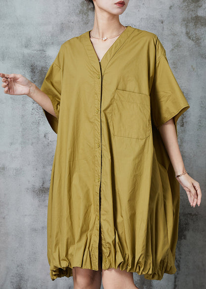 Green Oversized Wrinkled Cotton Robe Dresses Summer