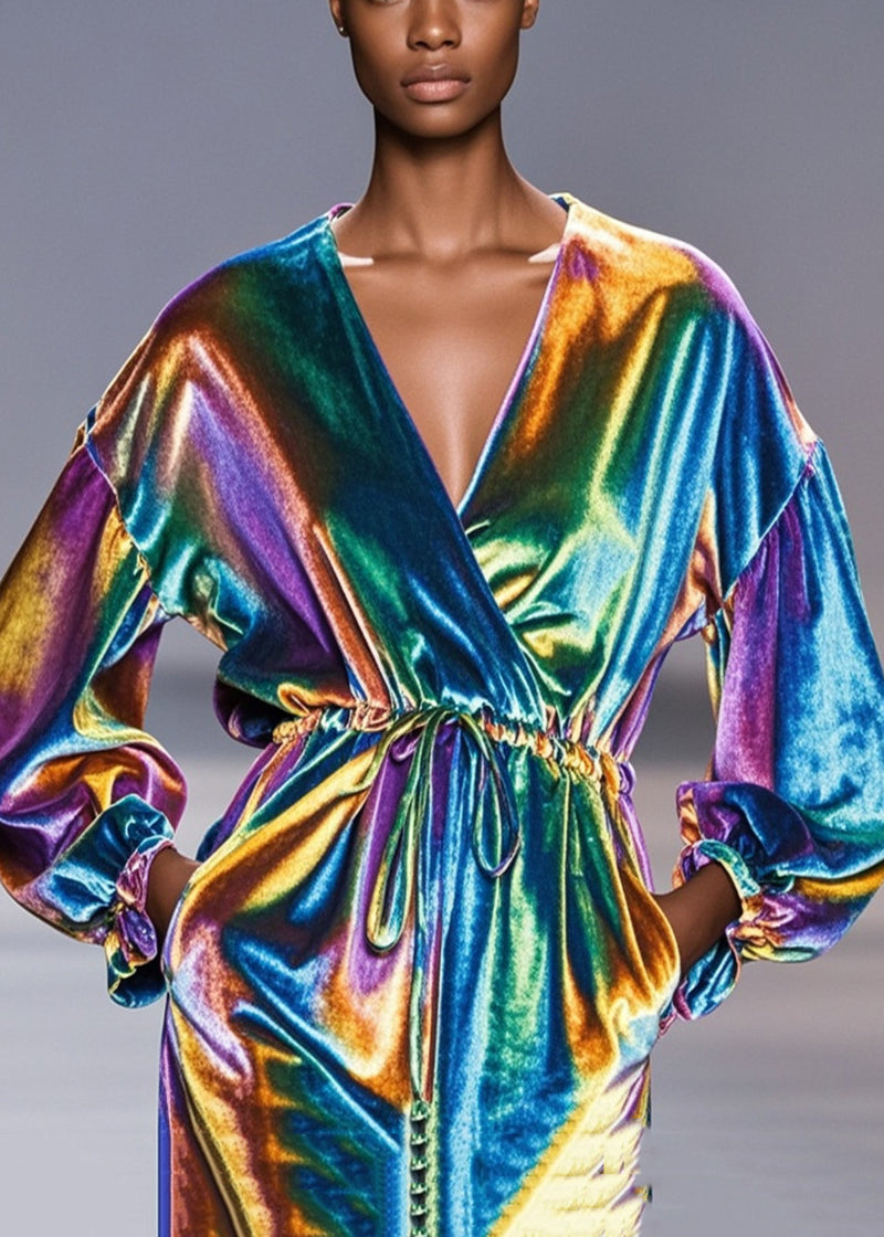 Silm Fit Gradient Color Cinched Silk Velour Holiday Dress Fall