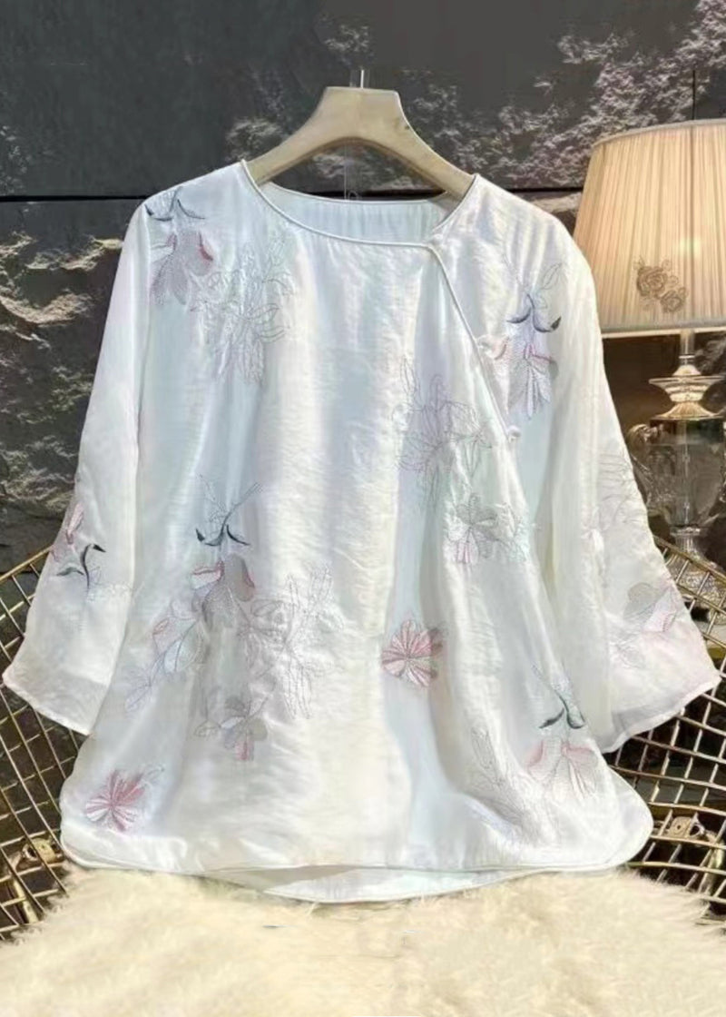 Green Embroidered Side Open Linen Shirt Bracelet Sleeve