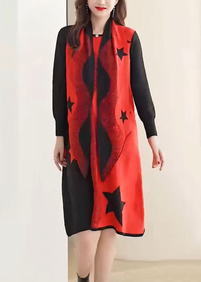 Orange Print Cozy Cotton Knit Two Piece Suit Long Sleeve