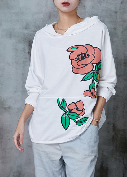 Natural White Hooded Cotton Pullover Spring