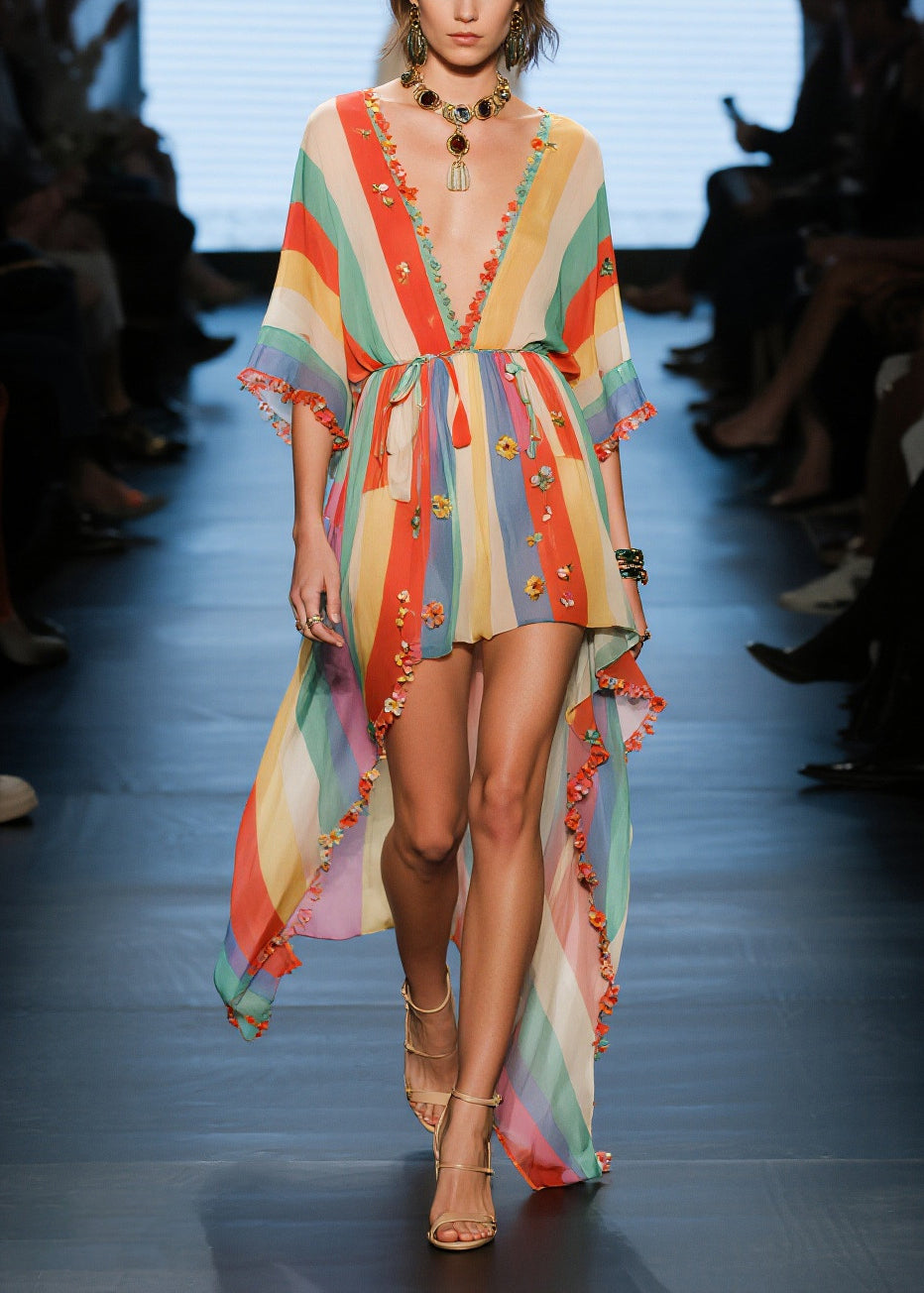 Boutique Rainbow Asymmetrical Chiffon Holiday Dress Summer