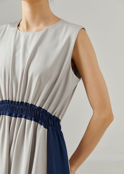 Grey Elastic Waist Patchwork Chiffon Holiday Dress Summer