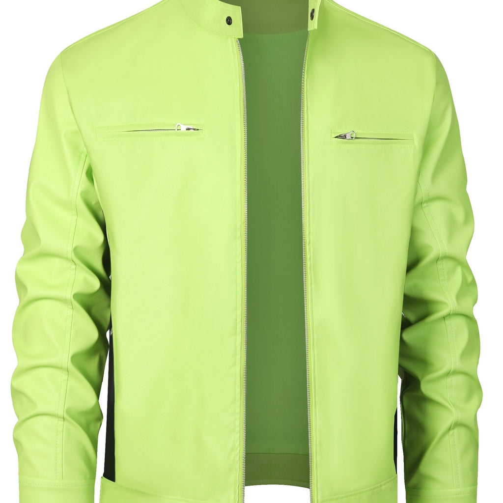 JO | Stylish PU leather jacket with color blocks and multi-zip design