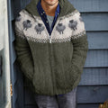 Mens Vintage Sheep Art Knitted Hooded Cardigan elevenforest