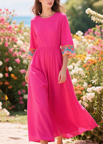 Rose O-neck Patchwork Cotton Robe Dresses Summer