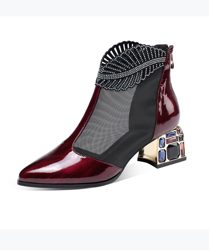 Spring Summer Chunky Heel Mesh Water Diamond Boots