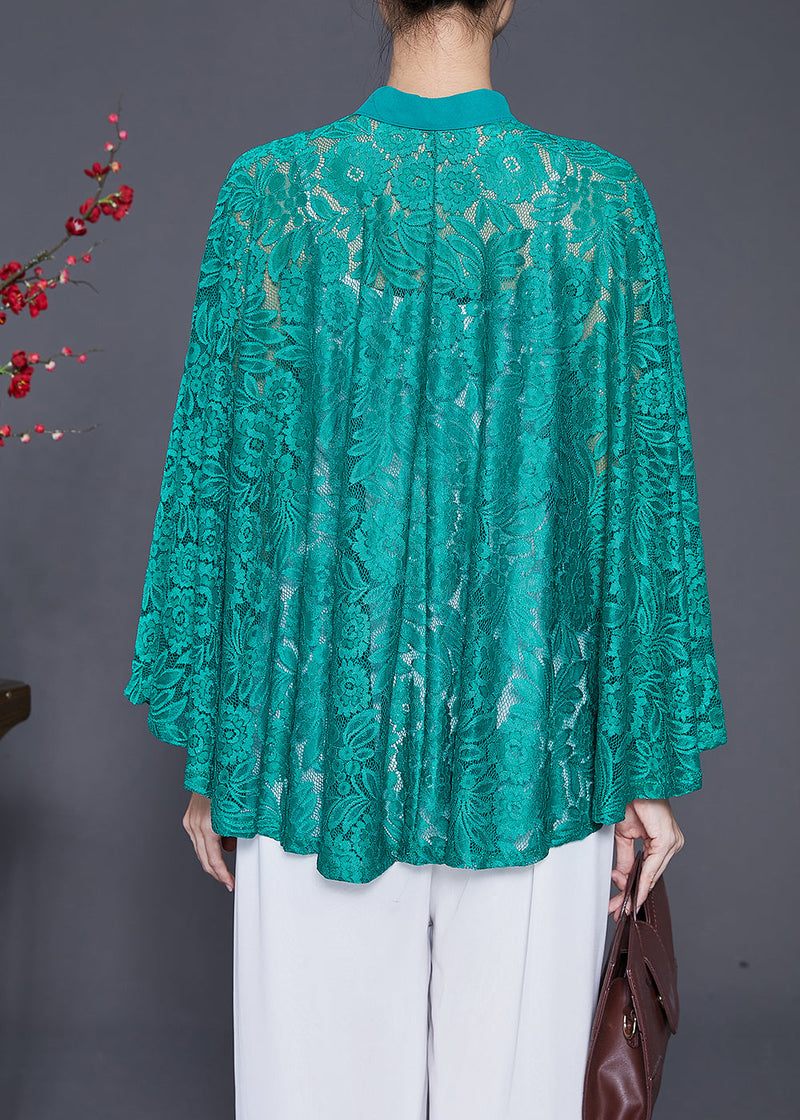 Green Hollow Out Lace Upf 50+ Smock Batwing Sleeve