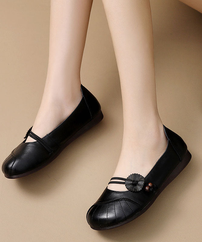 Apricot Flats Cowhide Leather Buckle Strap Flat Shoes