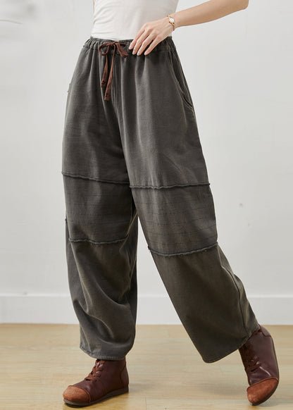 Grey Oversized Patchwork Cotton Harem Pants Fall