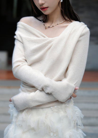 Apricot Asymmetrical Cotton Knit Blouse Spring