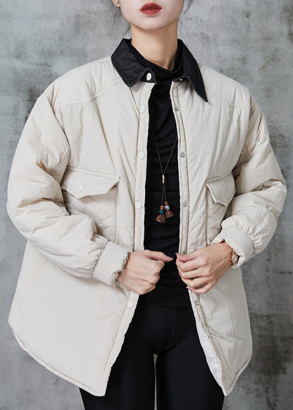 White Peter Pan Collar Pockets Fine Cotton Filled Jacket Spring